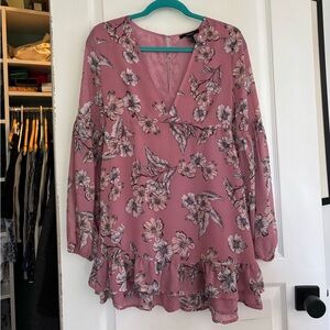 Floral Pink V-Neck Women's Dress